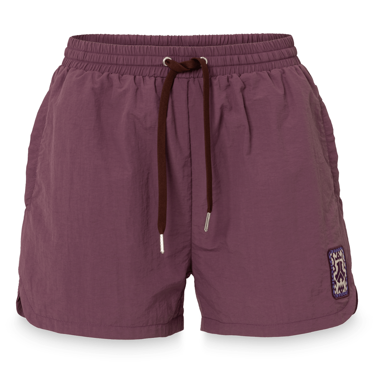 Defqon.1 Nylon Shorts – Aubergine with Woven Patch & Lilac Accents